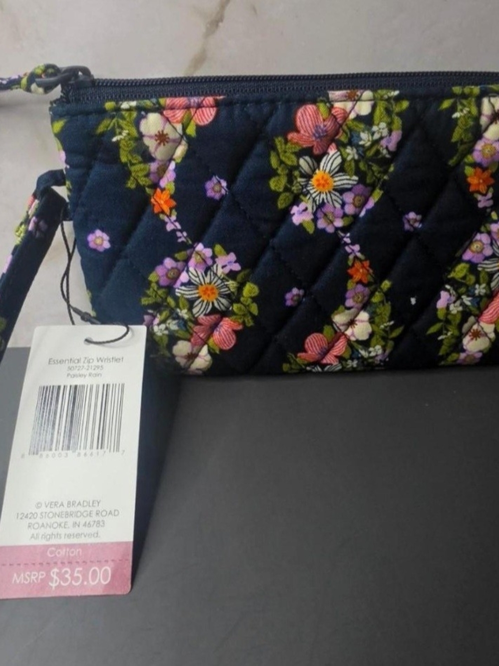Vera Bradley Essential Zip Wristlet in Navy Floral